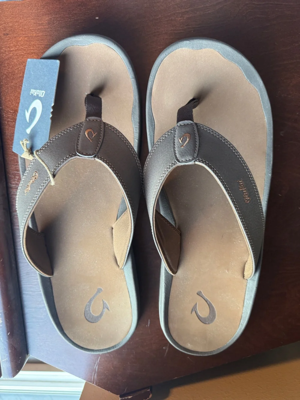 OluKai Brown Men's Leather Flip-Flop Sandal
